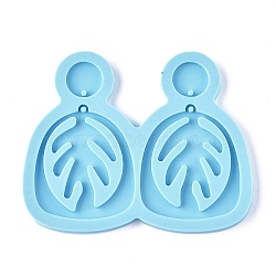 DIY Leaf Dangle Stud Earrings Silicone Molds, Resin Casting Molds, For UV Resin, Epoxy Resin Jewelry Making, Deep Sky Blue, 92.5x115.5x4.5mm, Flat Round: 18.5mm, Hole: 2.5mm, Leaf: 58.5x49.5mm, Hole: 2.5mm(X-DIY-I037-01C)