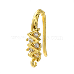 Rack Plating Brass Pave Cubic Zirconia Earring Hooks, Ear Wire, Lead Free & Cadmium Free, Lightning Bolt, Real 18K Gold Plated, 15~15.5x4mm, Hole: 1.2mm, 18 Gauge, Pin: 1mm(KK-O143-15G)