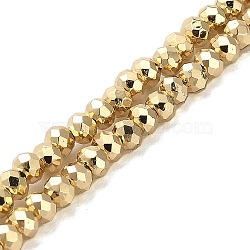 Electroplate Glass Beads Strands, Faceted, Rondelle, Gold, 3x2.5mm, Hole: 0.8mm, about 170~172pcs/strand, 16.73''(42.5cm)(EGLA-D030-15A-01)
