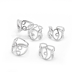 Hollow Brass Ring Shanks, Filigree Ring Settings, Cuff Rings, Open Rings Making, Adjustable, Platinum, 17mm(X-KK-L184-46P)