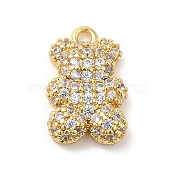 Brass Micro Pave Cubic Zirconia Pendants, Lead Free & Cadmium Free, Long-Lasting Plated, Bear Charm, Real 18K Gold Plated, 14x9x3mm, Hole: 1.2mm(KK-Q772-05G)