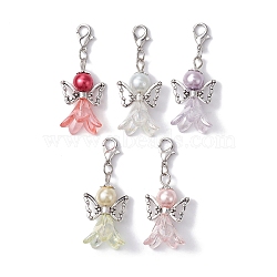 Angel Acrylic Pendant Decorations, with Alloy Lobster Claw Clasps, Mixed Color, 44mm(HJEW-JM01366-01)