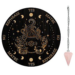 AHADEMAKER Dowsing Divination Supplies Kit, Including PVC Plastic Pendulum Board, 304 Stainless Steel Cable Chain Necklaces, Cone/Spike Natural Rose Quartz Stone Pendants, Cauldron Pattern, Board: 200x4mm(DIY-GA0004-95G)
