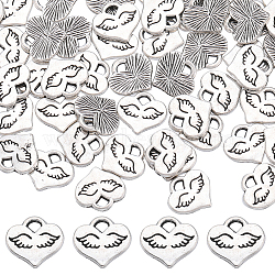 100Pcs Tibetan Style Alloy Charms, Heart with Wing, Antique Silver, 9.5x10x1.5mm, Hole: 1.5mm(FIND-SC0006-36)