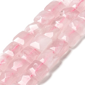 Natural Rose Quartz Beads Strands, Faceted, Square, 10x10x6mm, Hole: 1~1.2mm, about 19~20pcs/strand, 7.09~7.48 inch(18~19cm)