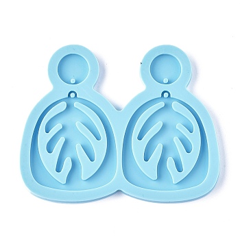 DIY Leaf Dangle Stud Earrings Silicone Molds, Resin Casting Molds, For UV Resin, Epoxy Resin Jewelry Making, Deep Sky Blue, 92.5x115.5x4.5mm, Flat Round: 18.5mm, Hole: 2.5mm, Leaf: 58.5x49.5mm, Hole: 2.5mm