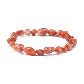 Natural Red Jasper Nuggets Beads Stretch Bracelet for Her, Inner Diameter: 2 inch(5.2~5.6cm)