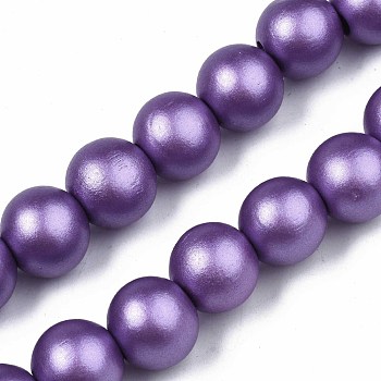 Painted Natural Wood Beads Strands, Round, Blue Violet, 15~16x14~15mm, Hole: 3.5~4.5mm, about 25pcs/strand, 14.25 inch~14.33 inch(36.2cm~36.4cm)