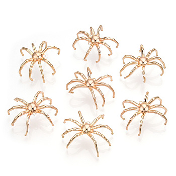 Brass Pendants, Spider Charm, Real 18K Gold Plated, 24~29x30~33x12mm, Hole: 1.5mm