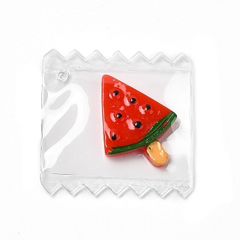 Cute Plastic Pendants, with Resin Cabochon Inside, Candy Charms, Watermelon, 29x29.5x3.5mm, Hole: 1mm