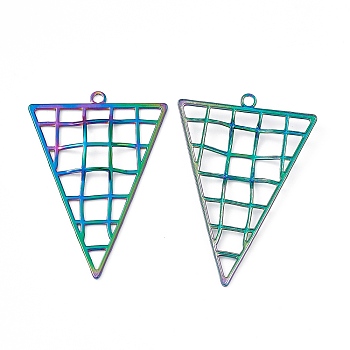 Ion Plating(IP) 304 Stainless Steel Big Pendants, Hollow, Triangle Charm, Rainbow Color, 50.5x35x2.5mm, Hole: 2.4mm