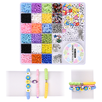 DIY Bracelet Making Kit, Including Glass Seed & Polymer Clay Disc Beads, Alloy Charms, Letter & Smiling Face Acrylic Beads, Sun & Tree & Moon & Star & Cloud & Butterfly, Mixed Color