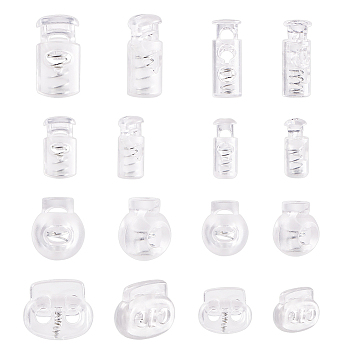 Transparent Plastic Spring Cord Locks, for Drawstrings Clothing, Shoelaces, Bags, Clear, 160pcs/set