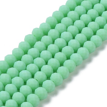 Glass Beads Strands, Faceted, Frosted, Rondelle, Medium Spring Green, 6x4.5mm, Hole: 1mm, about 86pcs/strand, 16.14''(41cm)