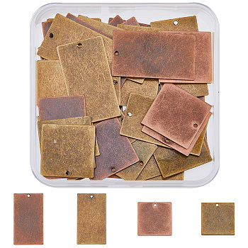 40Pcs 4 Style Metal Tags, Brass Stamping Blank Tag Pendants, Square & Rectangle, Mixed Color, 20~32x18~20x0.5mm, hole: 1mm, 10pcs/style