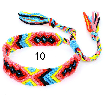 Cotton Braided Rhombus Pattern Cord Bracelet, Ethnic Tribal Adjustable Brazilian Bracelet for Women, Midnight Blue, 5-7/8~14-1/8 inch(15~36cm)