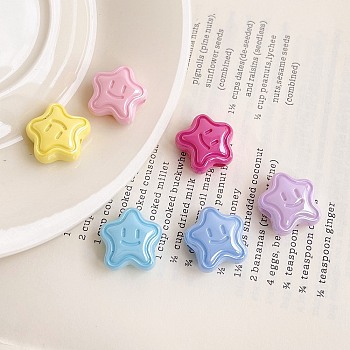 Opaque Acrylic Bead, Star with Smile, Mixed Color, 18.3x18.2x10mm, Hole: 3.8mm