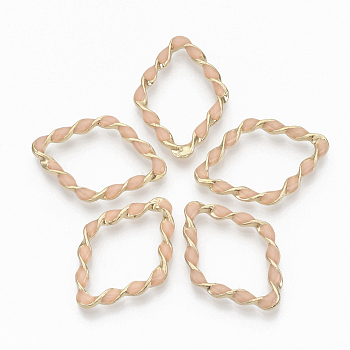Eco-Friendly Alloy Linking Rings, with Enamel, Twist Rhombus, Light Gold, Light Coral, 36x25.5x4mm, Diagonal Length: 36mm, Side Length: 24mm