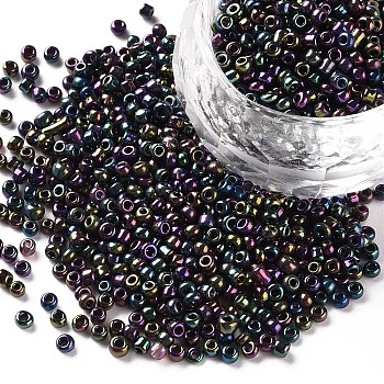 12/0 Glass Seed Beads, Metallic Colours, Round, Round Hole, Colorful, 12/0, 2mm, Hole: 1mm, about 3333pcs/50g, 50g/bag, 18bags/2pounds