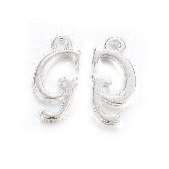 Silver Color Plated Alloy Letter Pendants, Rack Plating, Cadmium Free & Lead Free, Letter.G, 17x8x2mm, Hole: 1.5mm