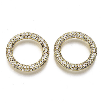 Brass Micro Pave Cubic Zirconia Linking Rings, Ring, Nickel Free, Clear, Real 16K Gold Plated, 25x4mm, Inner Diameter: 17mm