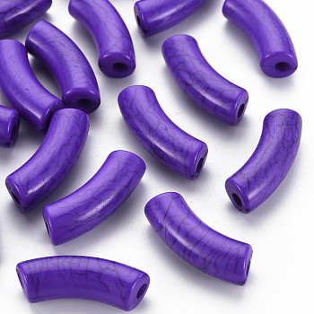 Opaque Crackle Acrylic Beads, Curved Tube, Blue Violet, 36x13.5x11.5mm, Hole: 4mm, about 148pcs/500g