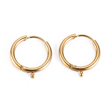 316 Surgical Stainless Steel Huggie Hoop Earring Findings, with Vertical Loop, Ring, Real 14K Gold Plated, 20 Gauge, 15x13.5x1.5mm, Hole: 1mm, Pin: 1mm