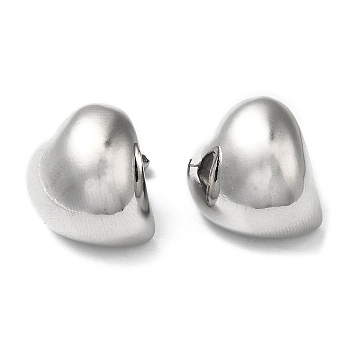Rack Plating Brass Heart Stud Earrings, Platinum, 18.5x19mm