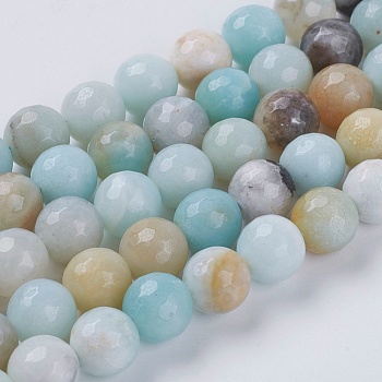 Natural Flower Amazonite Beads, Faceted, Round, 8mm, Hole: 1mm, about 50pcs/strand, 15.7 inch