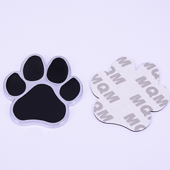 Zinc Alloy Car Stickers, DIY Car Decorations, Dog Paw Prints, Black, 65x61x3.5mm
