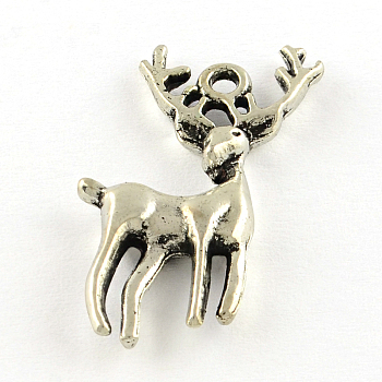 Tibetan Style Alloy Pendants, Christmas Reindeer/Stag, Cadmium Free & Lead Free, Antique Silver, 27x18.5x3.5mm, Hole: 1.5mm, about 505pcs/1000g