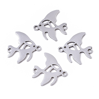 201 Stainless Steel Links connectors, Laser Cut, Fish, Stainless Steel Color, 15.5x15x1mm, Hole: 1.4mm