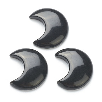 Natural Obsidian Cabochons, No Hole/Undrilled, for Wire Wrapped Pendant Making, Moon, 34~35x29~30x7.5~9mm