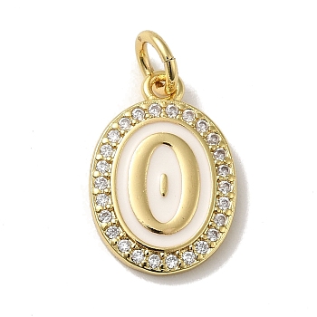 Brass Micro Pave Cubic Zirconia Pendants, with Jump Rings, Real 18K Gold Plated, Letter O, 18.5x13x2mm, Hole: 3.8mm