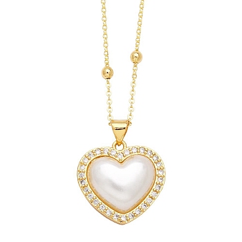 Plastic Pendant Necklaces, with Brass Micro Pave Cubic Zirconia Finding, Heart, Golden, 17.72 inch(45cm)