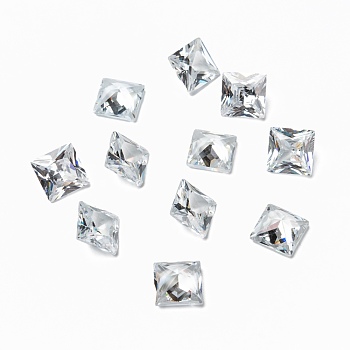 Square Shaped Cubic Zirconia Pointed Back Cabochons, Faceted, Clear, 10x10mm