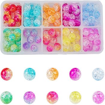 Transparent Crackle Acrylic Beads, Round, Two Tone, Mixed Color, 10mm, Hole: 2mm, 10 colors, 18pcs/color, 180pcs