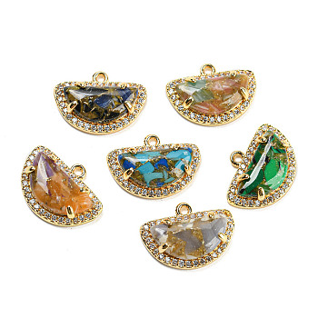 Glass Pendants, with Golden Brass Findings, Half Round Charms, Mixed Color, 12.5x17x4.5mm, Hole: 1.2mm