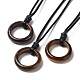 Natural Tiger Eye Ring Pendant Necklace with Waxed Cords(NJEW-R262-01B-07)-1