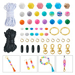 DIY Keychain Bracelet Making Kit, Including Alloy Key Rings, Plastic & Alloy Lobster Claw Clasps, Wood Octagon with Eye & Silicone Hexagon Round Abacus Beads, Polyester Elastic & Nylon Thread, Mixed Color(DIY-TA0004-19)