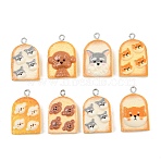 Opaque Resin Imitation Food Pendants, Toast with Dog Charms, with Platinum Tone Iron Loops, Mixed Color, 28.5~29.5x19x7.5~9mm, Hole: 2x2.5mm(RE-CBA0E2-03)