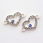 Alloy Rhinestone Evil Eye Links connectors, with Enamel, Heart, Silver Color Plated, 12x20.5x2.5mm, Hole: 2mm(ALRI-S161-01S)