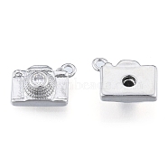 Brass Micro Pave Clear Cubic Zirconia Charms, Cadmium Free & Nickel Free & Lead Free, Camera, Real Platinum Plated, 9.5x13x5mm, Hole: 1.5mm(KK-N216-581P)
