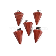 Cone/Spike/Pendulum Synthetic Red Jasper Pendants, with Platinum Plated Iron Findings, 25~27x14x14mm, Hole: 6x3mm(G-R278-72)