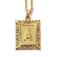 201 Stainless Steel Cable Chain Rectangle with Letter Pendant Necklaces, Golden, Letter A, 19.96 inch(50.7cm)(NJEW-M070-01G-A)