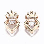 Brass Micro Pave Clear Cubic Zirconia Slide Charms, Crown with Diamond Shape, Light Gold, 15x9.5x5mm, Hole: 2.5x2~3.5x2mm(GLAA-S193-020)