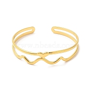 Ion Plating(IP) 304 Stainless Steel Heart Wave Cuff Bangles, Jewelry for Women, Real 18K Gold Plated, Inner Diameter: 2-1/8~2-1/4 inch(5.4~5.75cm)(BJEW-L682-028G)