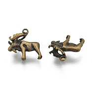 Brass Pendants, Lead Free & Cadmium Free & Nickel Free, Christmas Reindeer/Stag, Antique Bronze, 15x13x5mm, Hole: 1mm(KK-A109-AB-NR)