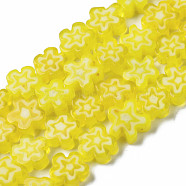 Handmade Millefiori Glass Bead Strands, Flower, Yellow, 5.5~8x2.5mm, Hole: 1mm, about 64~67pcs/strand, 15.75 inch~16.34 inch(40~41.5cm)(X1-LAMP-J035-6mm-25)