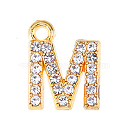 Golden Tone Alloy Rhinestone Pendants, Letter M, 13mm(PW-WGCC773-13)